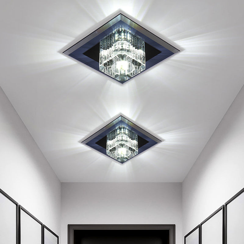 Minimalist Led Crystal Cube Ceiling Light - Compact Flush Mount For Corridors Clear