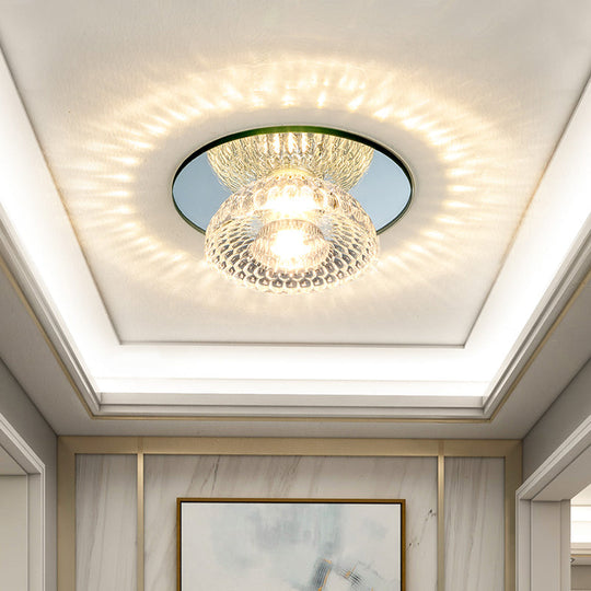 Sleek Chrome Crystal Led Flush Light With Mini Flower Bowl Design Perfect For Ceiling Mount Mirror