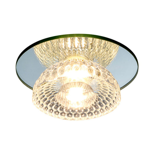 Sleek Chrome Crystal Led Flush Light With Mini Flower Bowl Design Perfect For Ceiling Mount Mirror