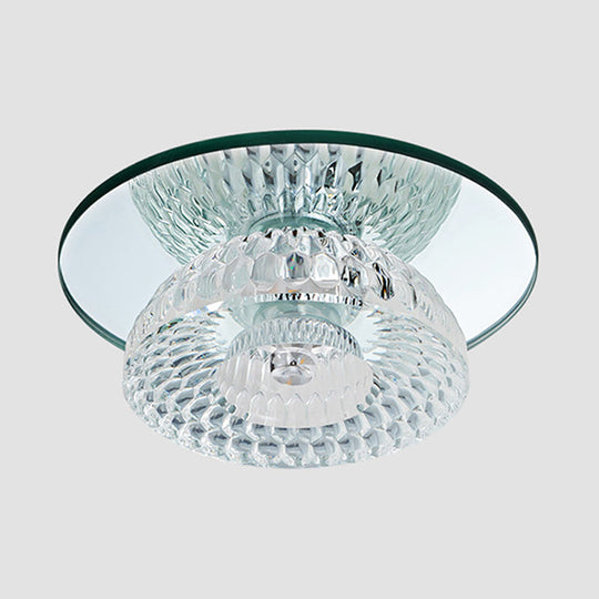 Sleek Chrome Crystal Led Flush Light With Mini Flower Bowl Design Perfect For Ceiling Mount Mirror