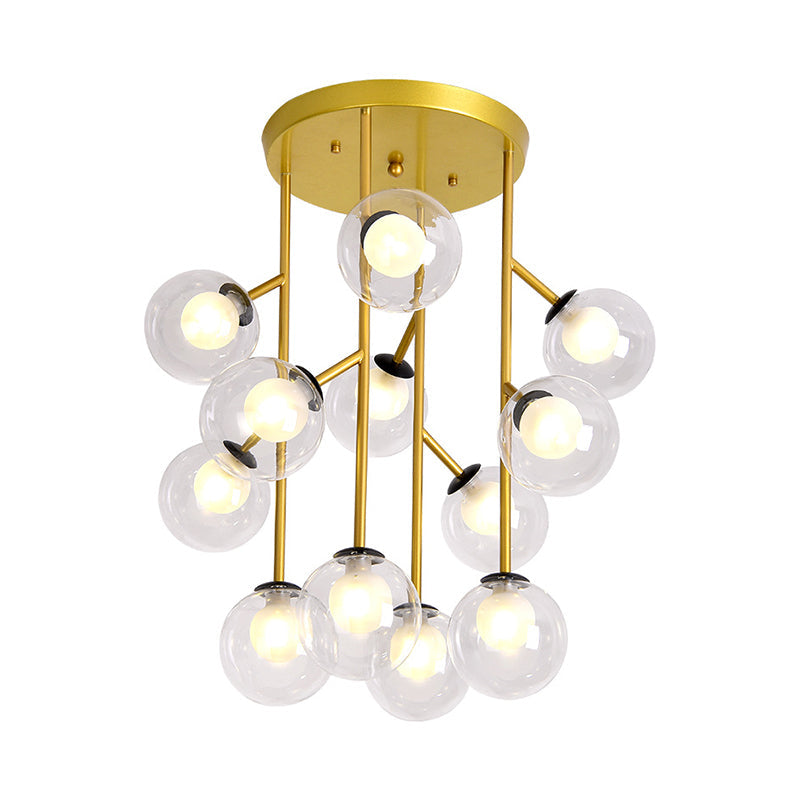 Modern Ball Semi - Mount Clear Glass Ceiling Lamp With Black/Gold Finish - 9/12 Heads Ideal For