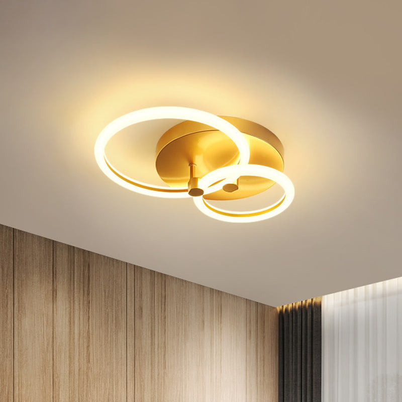 Gold Flush Ceiling Lamp With Led Lights - Simple Semi Mount Design For Bedrooms (16’/19’