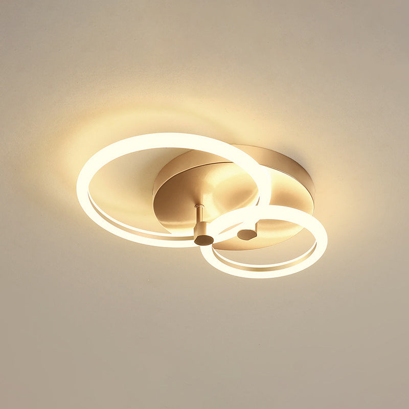 Gold Flush Ceiling Lamp With Led Lights - Simple Semi Mount Design For Bedrooms (16’/19’ Available)