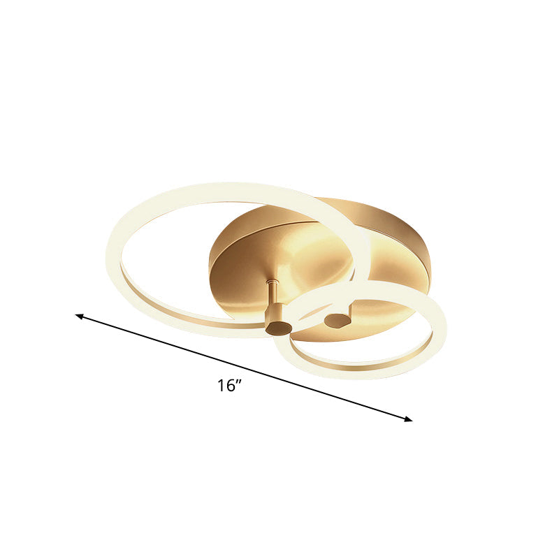 Gold Flush Ceiling Lamp With Led Lights - Simple Semi Mount Design For Bedrooms (16’/19’ Available)