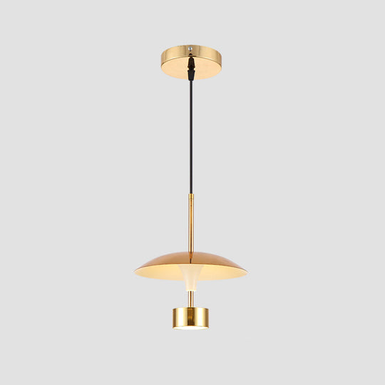 Domed Metallic Led Gold Pendant Light For Dining Room - 10’/14’ Modern Suspension Lamp