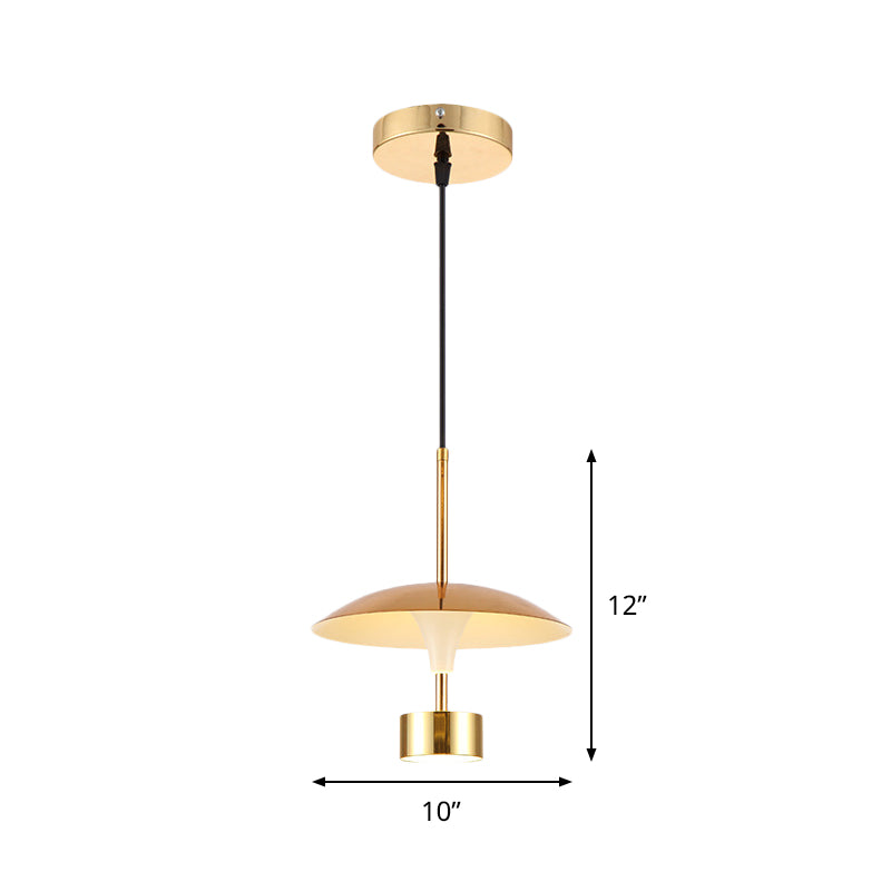 Domed Metallic Led Gold Pendant Light For Dining Room - 10’/14’ Modern Suspension Lamp