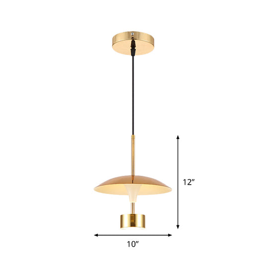 Domed Metallic Led Gold Pendant Light For Dining Room - 10’/14’ Modern Suspension Lamp
