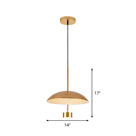 Modern Gold Led Pendant Light For Dining Room - 10/14 Domed Metallic Suspension