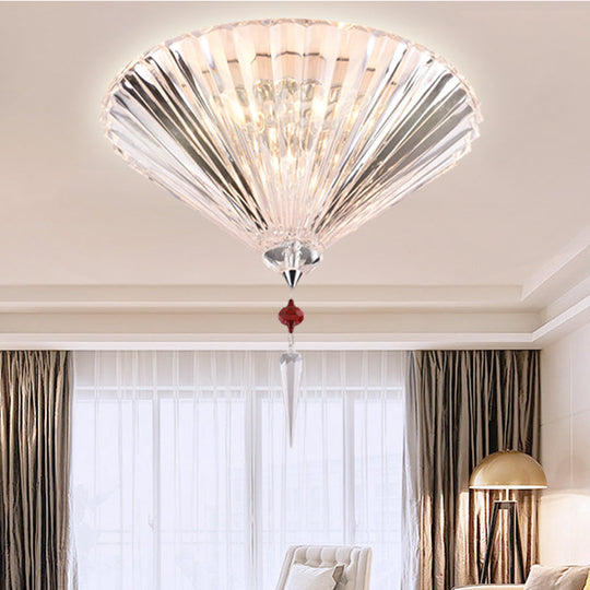 Conical Ceiling Mounted Light With Clear Faceted Crystal: Simple And Sufficient Lighting For