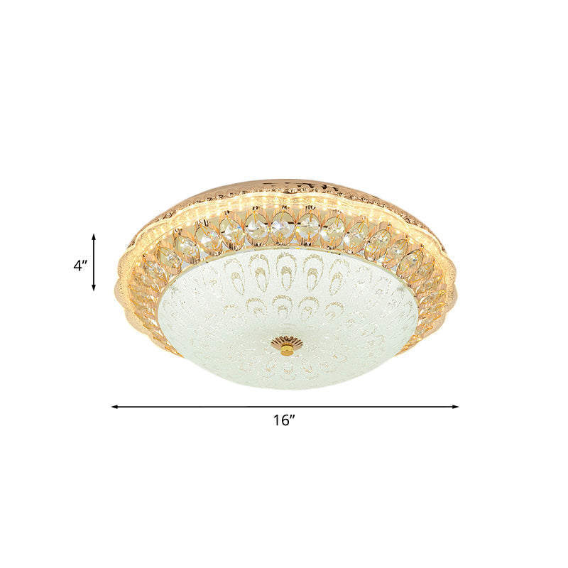 Contemporary Gold Led Flush Ceiling Light With Opal Texture Glass Shade - 16’/19.5’ Diameter
