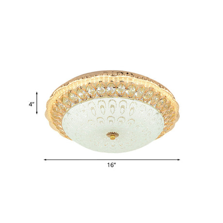 Contemporary Gold Led Flush Ceiling Light With Opal Texture Glass Shade - 16/19.5 Diameter