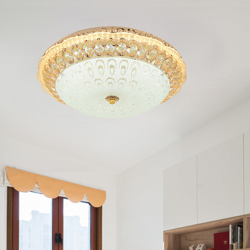Contemporary Gold Led Flush Ceiling Light With Opal Texture Glass Shade - 16/19.5 Diameter