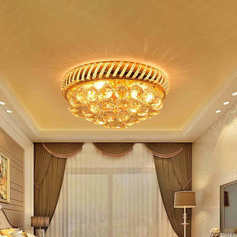 Modernist Gold Crystal Ball Flushmount Light With 3/4 Bulbs - Bedroom Ceiling Lamp