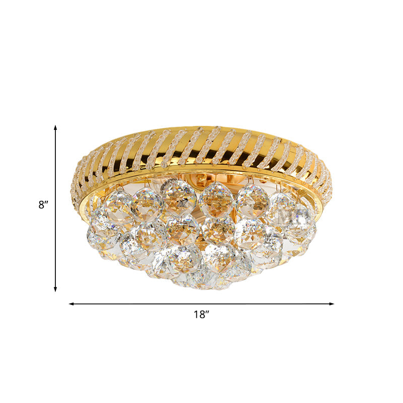 Modernist Gold Crystal Ball Flushmount Light With 3/4 Bulbs - Bedroom Ceiling Lamp