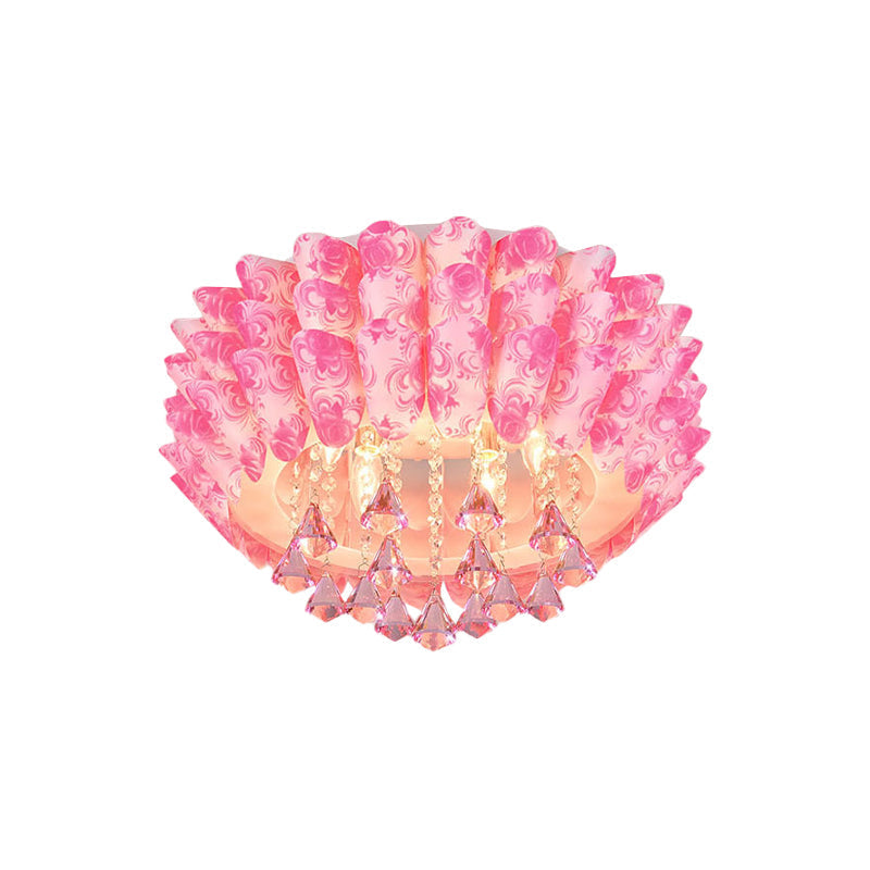 Modern Crystal Blossom Flush Mount Lamp With 5 Lights - Pink/Purple Ceiling Lighting For Bedroom
