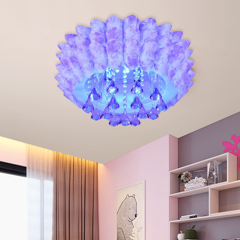 Modern Crystal Blossom Flush Mount Lamp With 5 Lights - Pink/Purple Ceiling Lighting For Bedroom