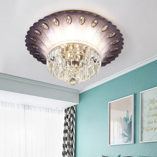Modern Led Crystal Flush Light - Purple Tiered Round Design 19.5’/23.5’ Diameter Bedroom