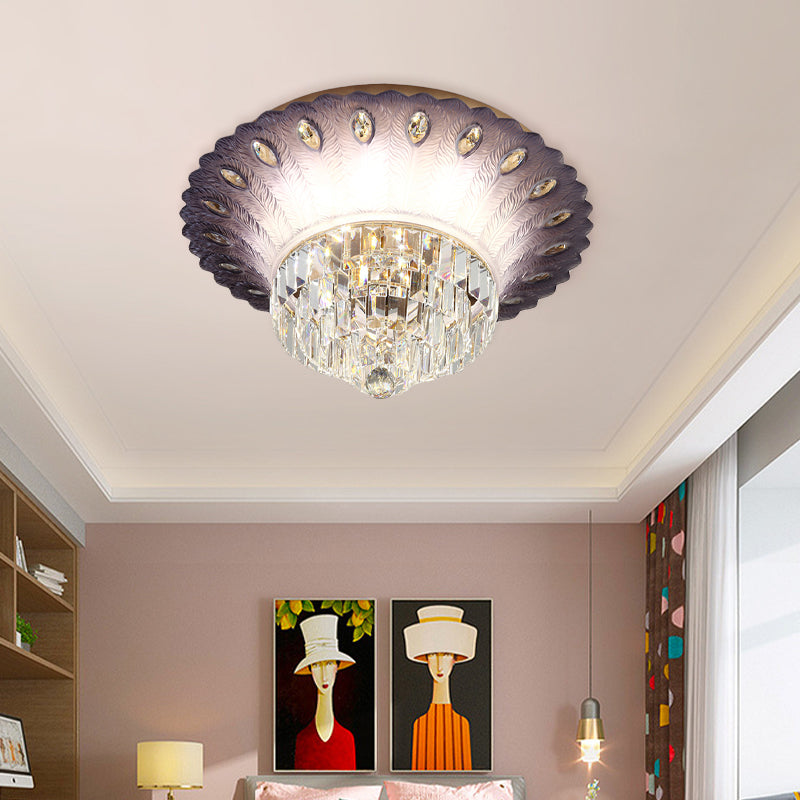 Modern Led Crystal Flush Light - Purple Tiered Round Design 19.5’/23.5’ Diameter Bedroom