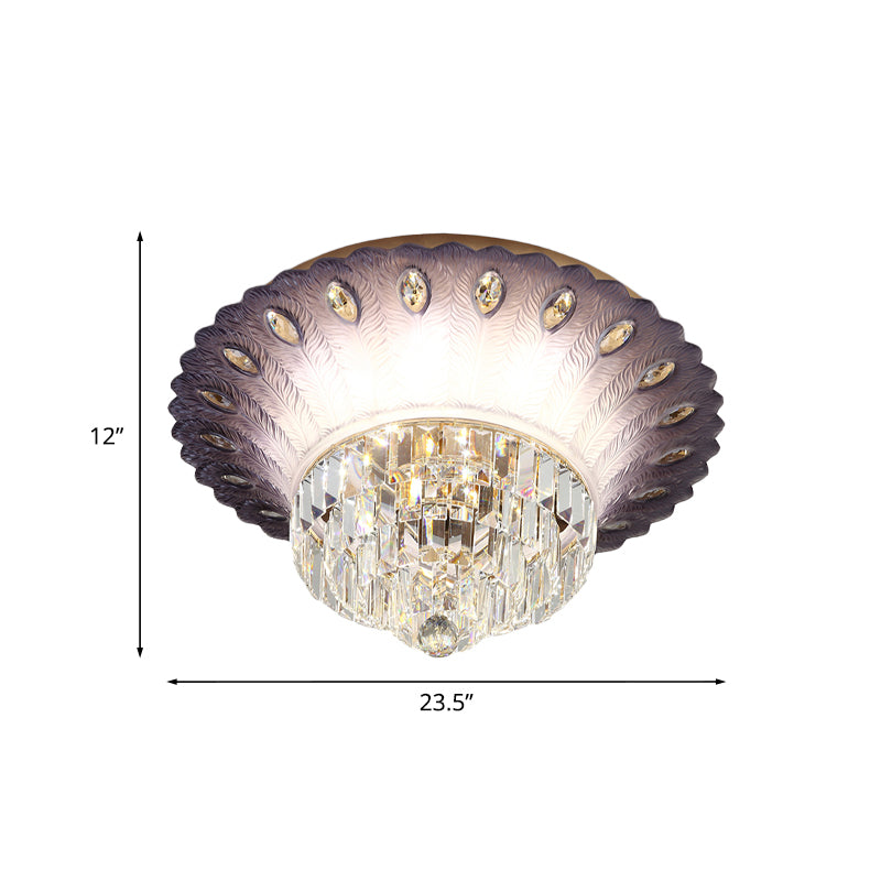 Modern Led Crystal Flush Light - Purple Tiered Round Design 19.5’/23.5’ Diameter Bedroom