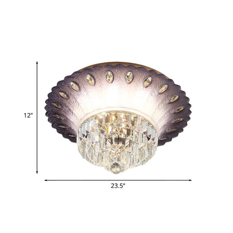 Modern Led Crystal Flush Light - Purple Tiered Round Design 19.5/23.5 Diameter Bedroom Ceiling Lamp