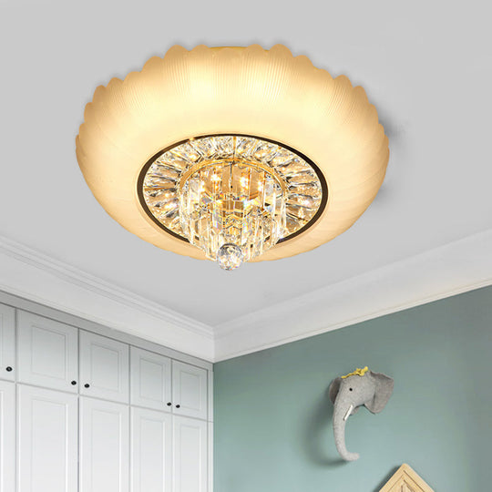 Minimal Led Crystal Flush Light Fixture With Amber Glass Shade - Ceiling Mount For Living Room