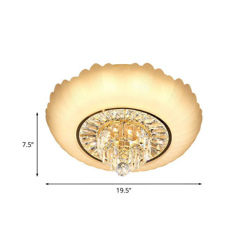 Minimal Led Crystal Flush Light Fixture With Amber Glass Shade - Ceiling Mount For Living Room
