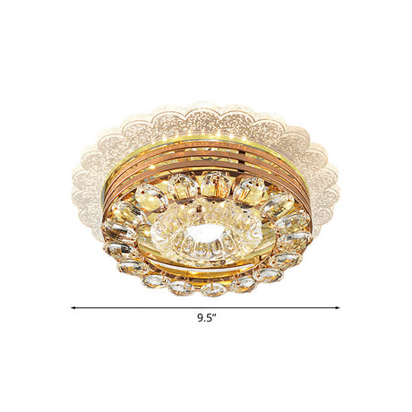 Crystal Drop Gold Flushmount Light With Led Scalloped Edge & Metal Round Design - Minimalist Ceiling