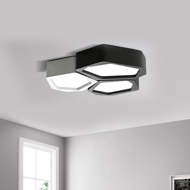 Honeycomb Flush Mount Lamp - Nordic Black/White Led Ceiling Light For Hallway