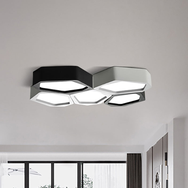 Honeycomb Flush Mount Lamp - Nordic Black/White Led Ceiling Light For Hallway