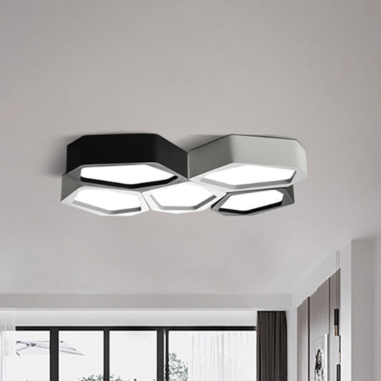 Honeycomb Flush Mount Lamp - Nordic Black/White Led Ceiling Light For Hallway