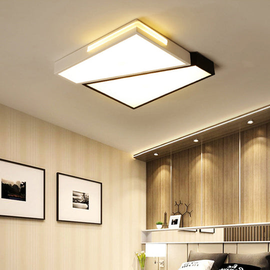 Modern Led Metal Ceiling Light For Bedroom - Warm/White Rectangular/Square Flush Mount 21.5/37.5/45