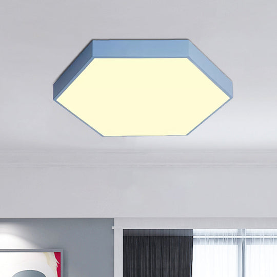 Modern Led Flush Mount With Metal Shade - Hexagon Design In Gray/Yellow/Blue White/Warm Light
