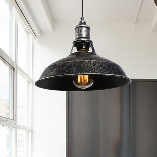 Aged Silver/Rust Barn Pendant Lighting - Antique Style Wrought Iron Ceiling Light For Dining Room 1