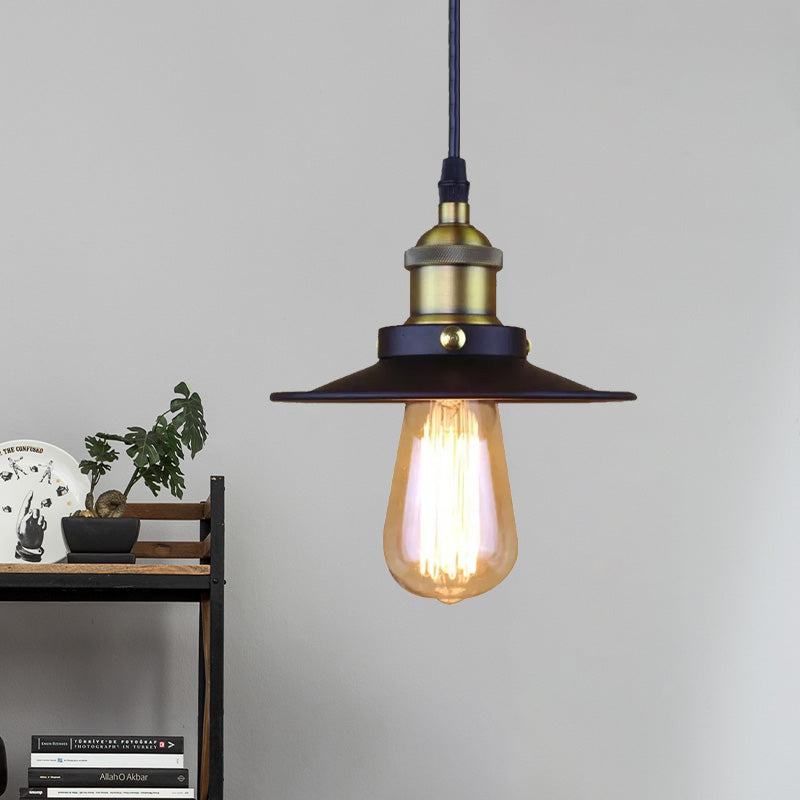 Stylish Retro Metal Shade Ceiling Pendant With 1 Bulb Ideal For Coffee Shops - Black 7’/8.5’ Width