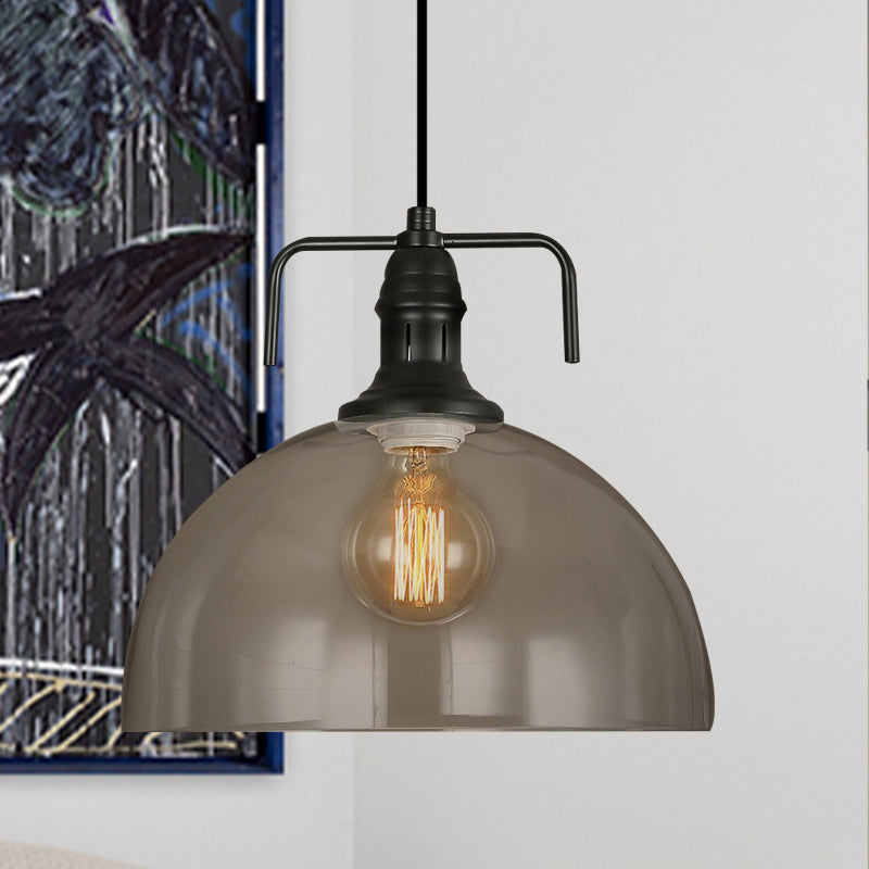 Vintage Black Dome Pendant Light With Clear Glass Shade