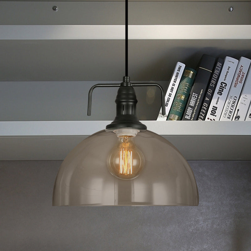 Vintage Dome Hanging Pendant Light With Clear Glass - Black Finish