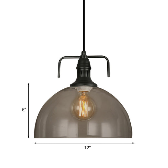 Vintage Black Dome Pendant Light With Clear Glass Shade