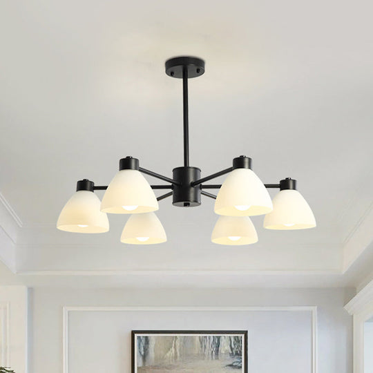 Modern Black Chandelier Lamp - 6/8/12-Head Dining Room Suspension Light With Dome White Glass Shade