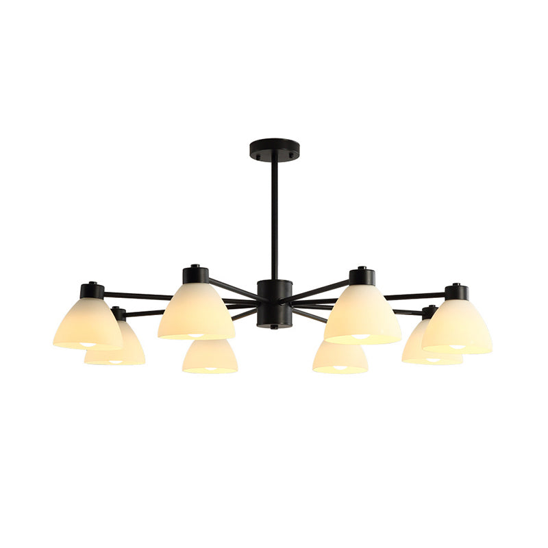 Modern Black Chandelier Lamp - 6/8/12-Head Dining Room Suspension Light With Dome White Glass Shade
