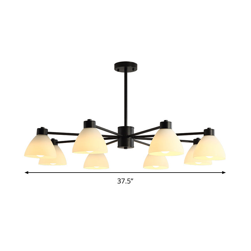 Modern Black Chandelier Lamp - 6/8/12-Head Dining Room Suspension Light With Dome White Glass Shade