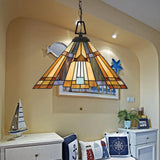 8’/12’/16’ Wide Tapered Tiffany Stained Glass Pendant Lamp With Amber Bulb For Bedroom / 8’