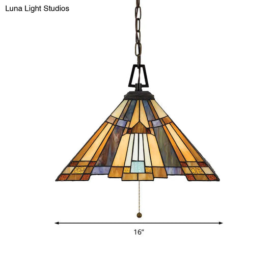Tiffany Stained Glass Pendant Lamp - 8/12/16 Wide Tapered Design 1 Bulb Amber Glow For Bedroom