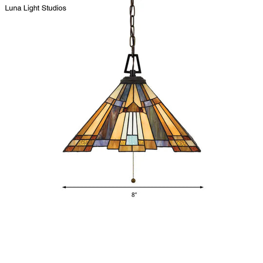 Tiffany Stained Glass Pendant Lamp - 8/12/16 Wide Tapered Design 1 Bulb Amber Glow For Bedroom