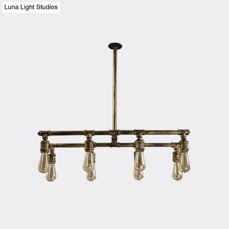 8-Light Bronze Island Lamp With Metallic Exposed Bulbs - Bedroom Hanging Light