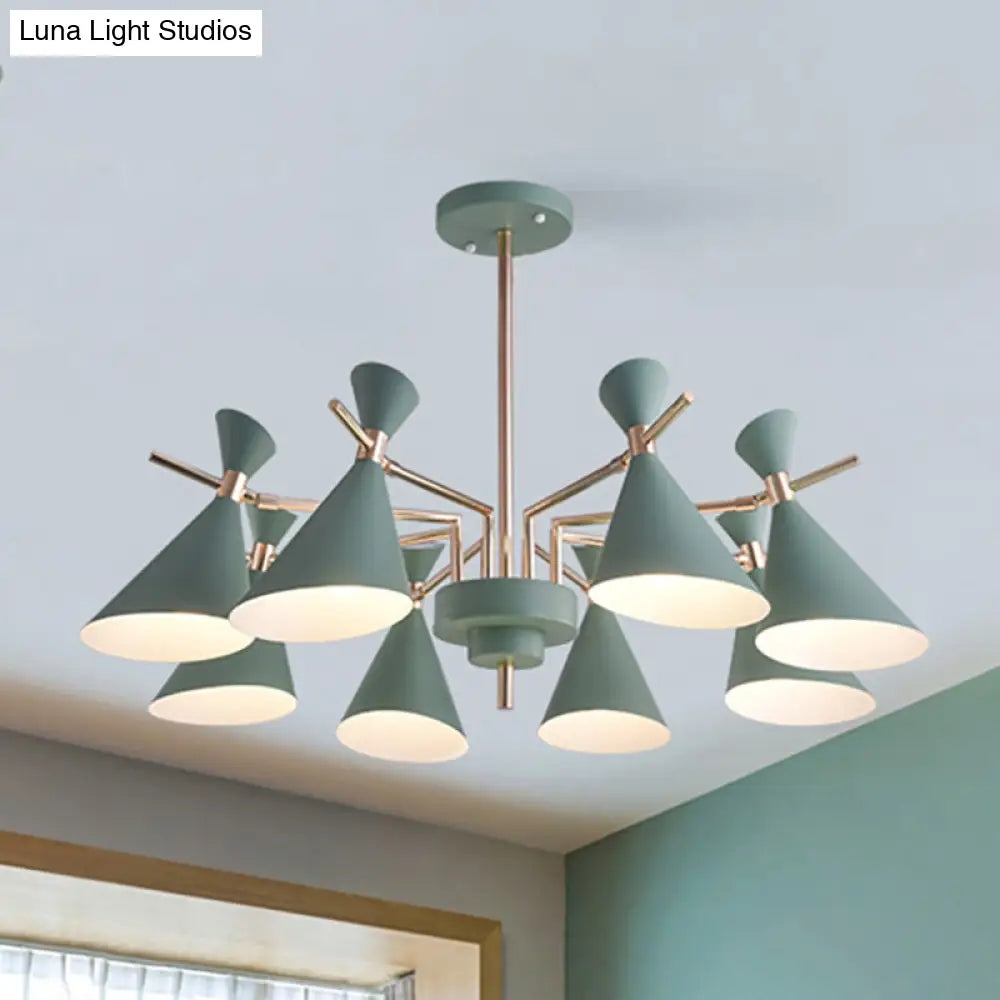 8-Light Metal Cone Shade Pendant Fixture - Nordic Hanging Light For Dining Room And Kindergarten