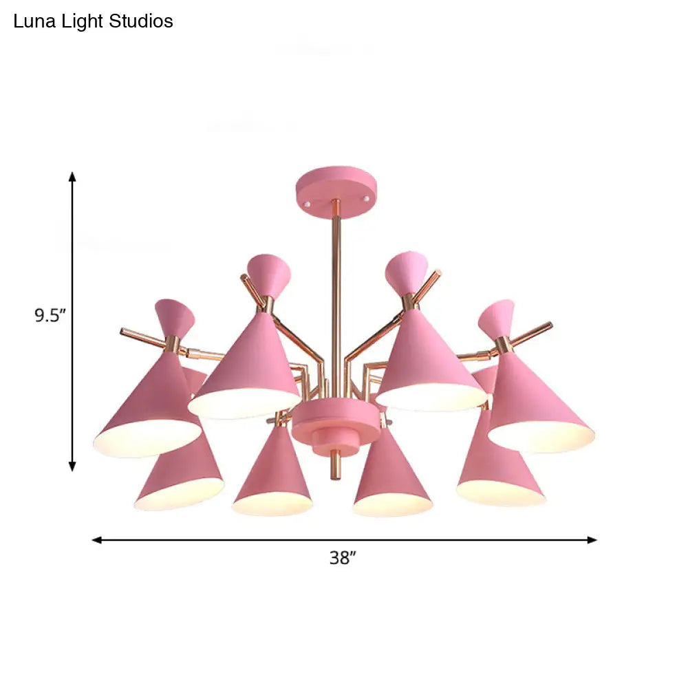 8-Light Metal Cone Shade Pendant Fixture - Nordic Hanging Light For Dining Room And Kindergarten