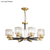 8-Light Simple Style Black And Gold Bedroom Chandelier With Crystal Rod Shade