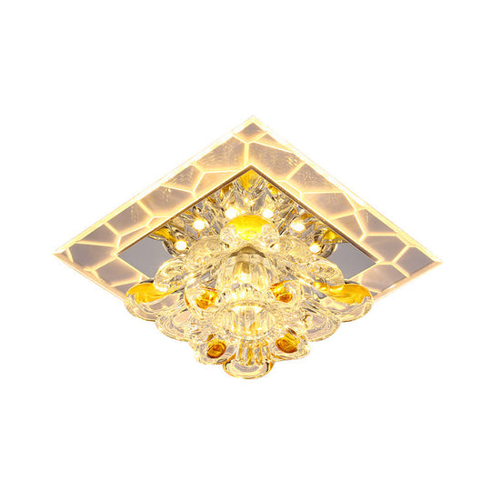 Modern Patchwork Square Acrylic Led Ceiling Lamp With Crystal Flower Shade