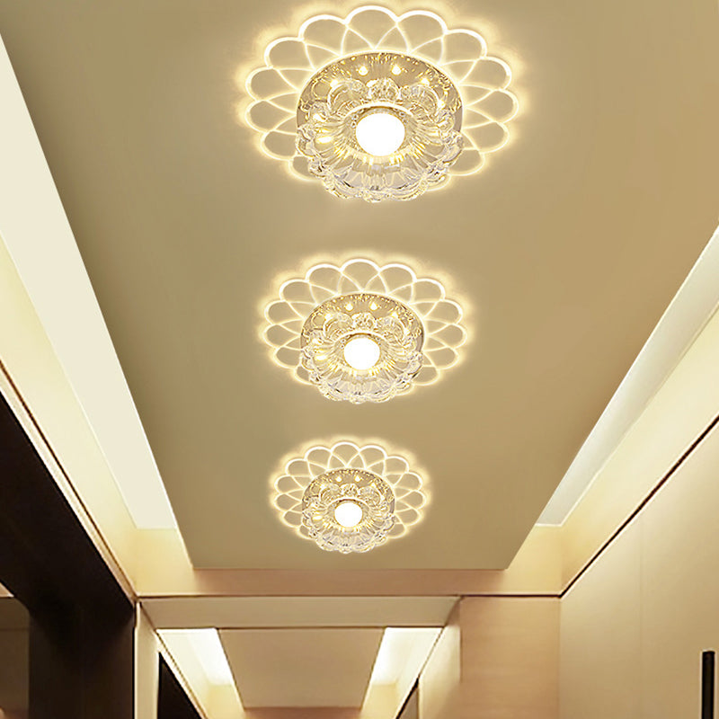 Small Led Ceiling Light Fixture - Crystal Clear Flush Mount Layered Flower Design