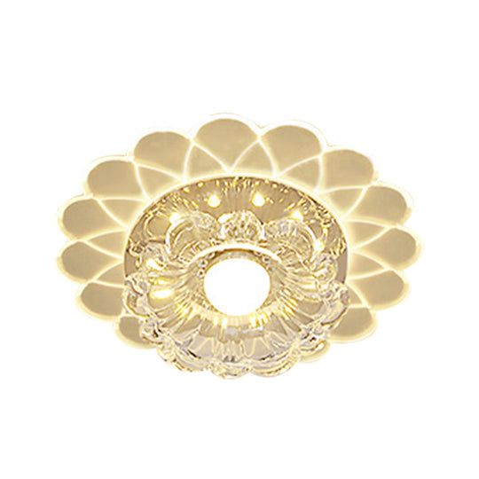 Small Led Ceiling Light Fixture - Crystal Clear Flush Mount Layered Flower Design